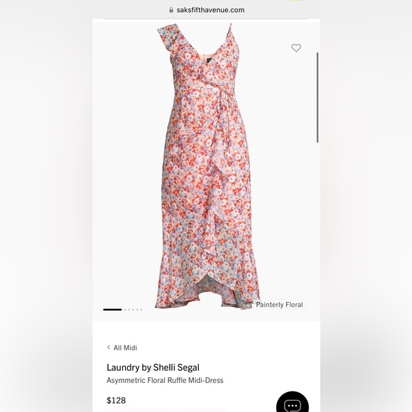 LAUNDRY BY SHELLI SEGAL - NWOT- Asymmetric Floral Ruffle Midi Dress in Peach - Picture 2 of 14